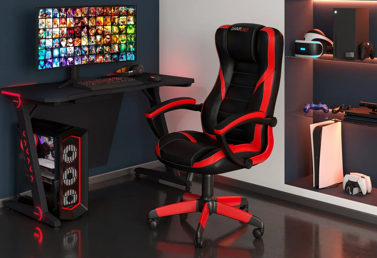 Геймерское компьютерное кресло CHAIRJET GAME 22, экокожа, черный/красный