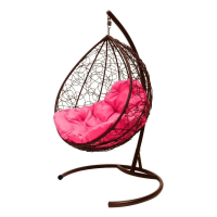 Подвесное кресло КАПЛЯ с экоротангом коричневое, розовая подушка