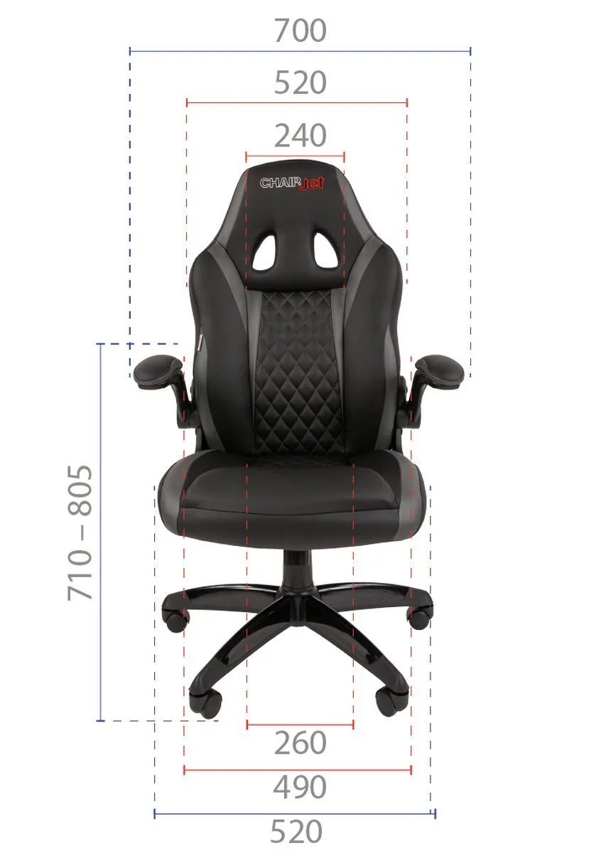 Геймерское компьютерное кресло CHAIRJET GAME 15 с матовыми подлокотниками, экокожа, черный/серый