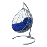 Подвесное кресло КАПЛЯ с экоротангом серое, синяя подушка