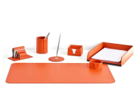 Настольный набор из 7 предметов, кожа двухслойная, оранжевый