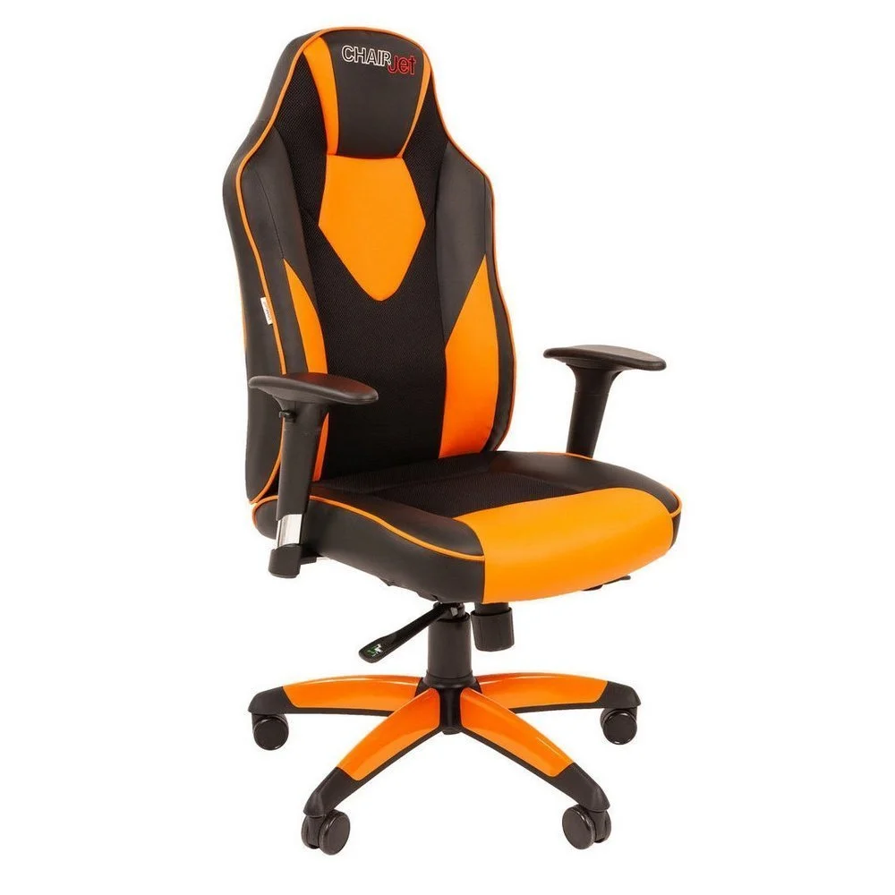 Геймерское компьютерное кресло CHAIRJET GAME 17 с регулируемыми подлокотниками и синхромеханизмом, экокожа/ткань, черный/оранжевый