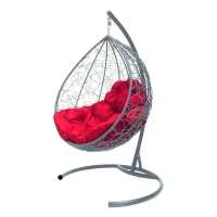 Подвесное кресло КАПЛЯ с экоротангом серое, красная подушка