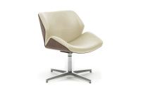 Кресло дизайнерское Charm Wood Lounge Полуанилиновая кожа бежевая/Полированный алюминий
