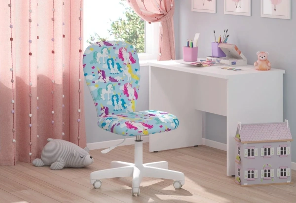 Детское компьютерное кресло CHAIRJET KIDS 105, велюр, принт единороги
