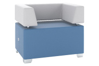 Мягкое кресло с подлокотниками M2-1S Верх экокожа Euroline 921 (белая)/низ экокожа Oregon 03 (синяя)