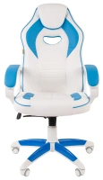 Геймерское кресло CHAIRMAN Game 16, экокожа, белый/голубой, пластик белый