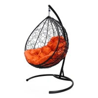 Подвесное кресло КАПЛЯ с экоротангом чёрное, оранжевая подушка