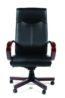 Офисное кресло Chairman 411 черное экопремиум, с деревянными элементами N