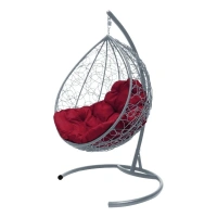 Подвесное кресло КАПЛЯ с экоротангом серое, бордовая подушка