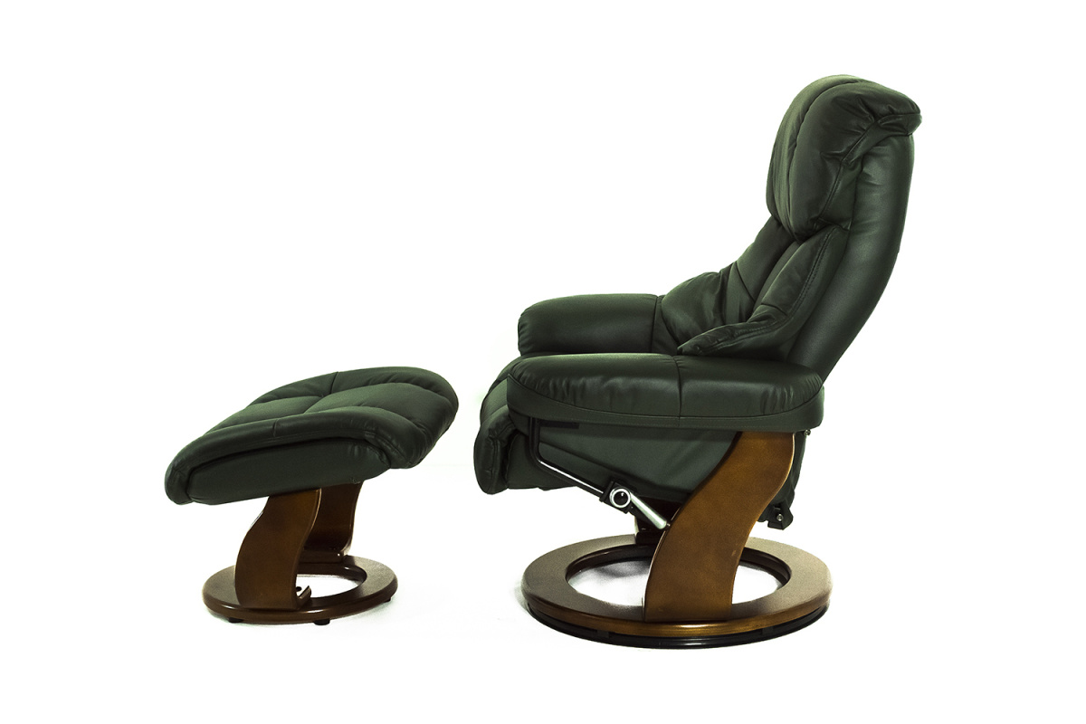 Кресло-реклайнер Lux Кожа зеленая-007/Орех-029